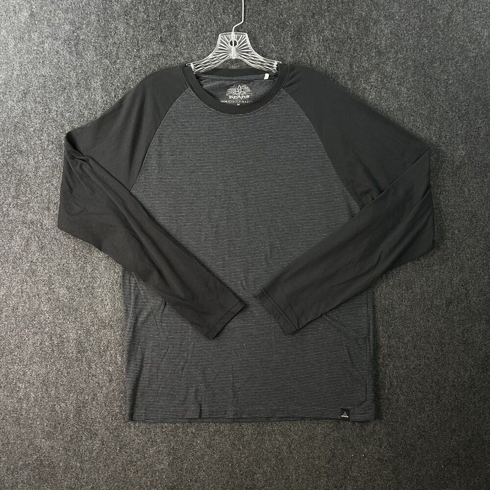 prAna Shirt Men’s Medium Black Gray Striped Baseball Ragland
